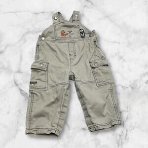 Winnie The Pooh Cargo Overalls Khaki Denim Embroidered Cotton Y2K 18 Mos